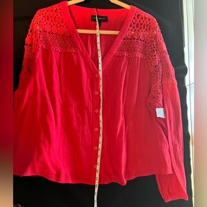 Lane Bryant Red Crochet Sleeve Blouse